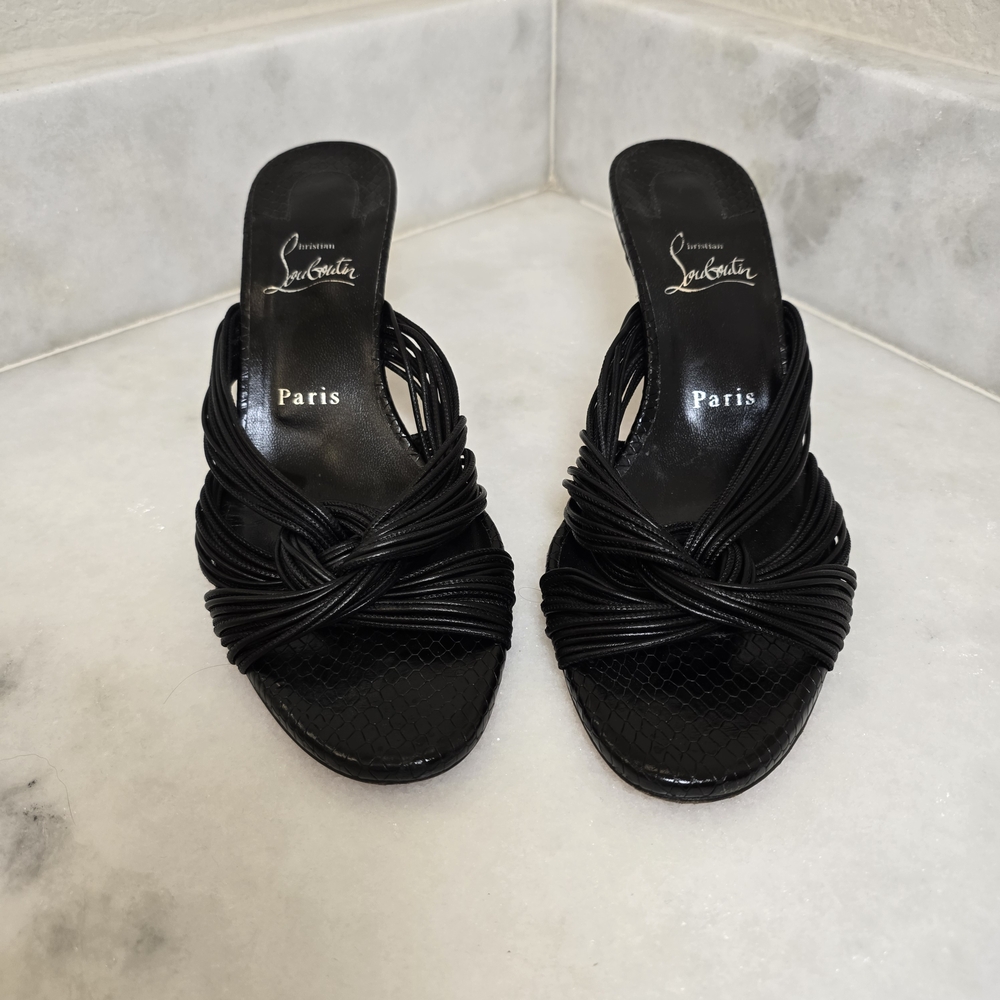 Christian Louboutin Black Knotted Slide Heels Size 9 | Classic Paris Designer